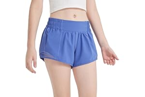 Aurefin Girls Athletic Shorts, Lightweight Running Shorts for Teen Girls Kids Sports Active Short with Zip Pocket and Elastic