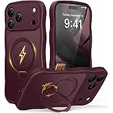 GolbinBox for iPhone 17 Pro Case for Women,[Compatible with Magsafe][360° Spin Magnetic Stand][Cute Wave Edge][Military-Grade Protection] Translucent Matte Phone Case for iPhone 17 Pro, Wine Red