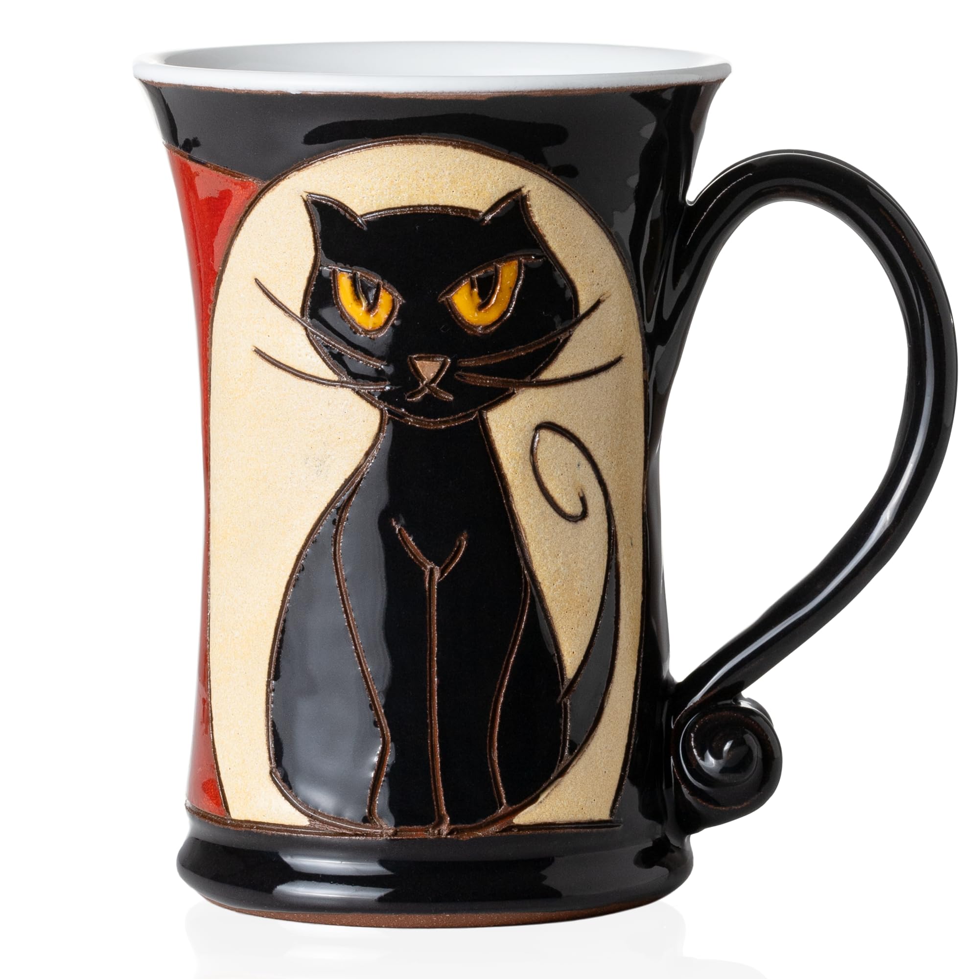 Felisteya Handmade Ceramic Coffee Mug – Black Cat Pottery Mug, 320ml Artisan Tea Cup, Unique Decorative Mug, Gift for Cat Lovers – Model 1