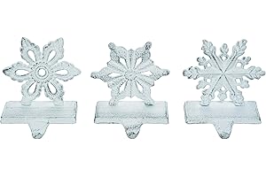 TRANSPAC Snowflake Rustic White 6 x 5 Iron Metal Christmas Stocking Hangers Set of 3