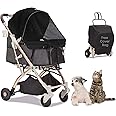 HPZ Pet Rover Lite Premium Light-Weight Dog/Cat/Pet Stroller Travel Carriage with Convertible Compartment/Zipper-Less Entry/1-Hand Quick Fold/Aluminum Frame for Small & Medium Pets (Black 2nd-Gen.)