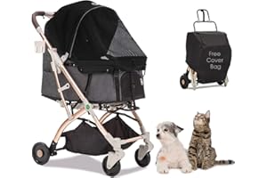 HPZ Pet Rover Lite Premium Light-Weight Dog/Cat/Pet Stroller Travel Carriage with Convertible Compartment/Zipper-Less Entry/1-Hand Quick Fold/Aluminum Frame for Small & Medium Pets (Black 2nd-Gen.)