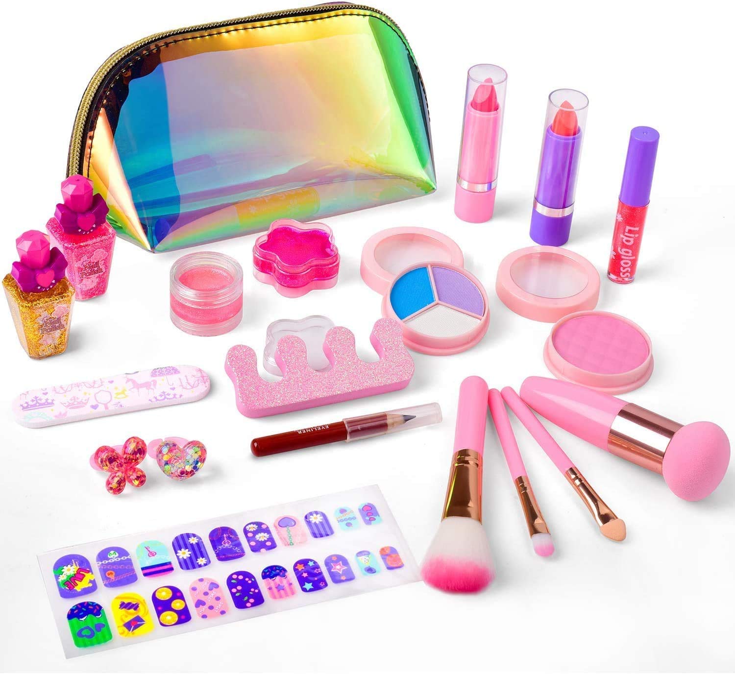 AstarX Kids Make Up Sets for Girls, 21PCS Real Washable Makeup Kit for Kids Girls Makeup Cosmetic Toy with Cosmetic Bag (Pink)