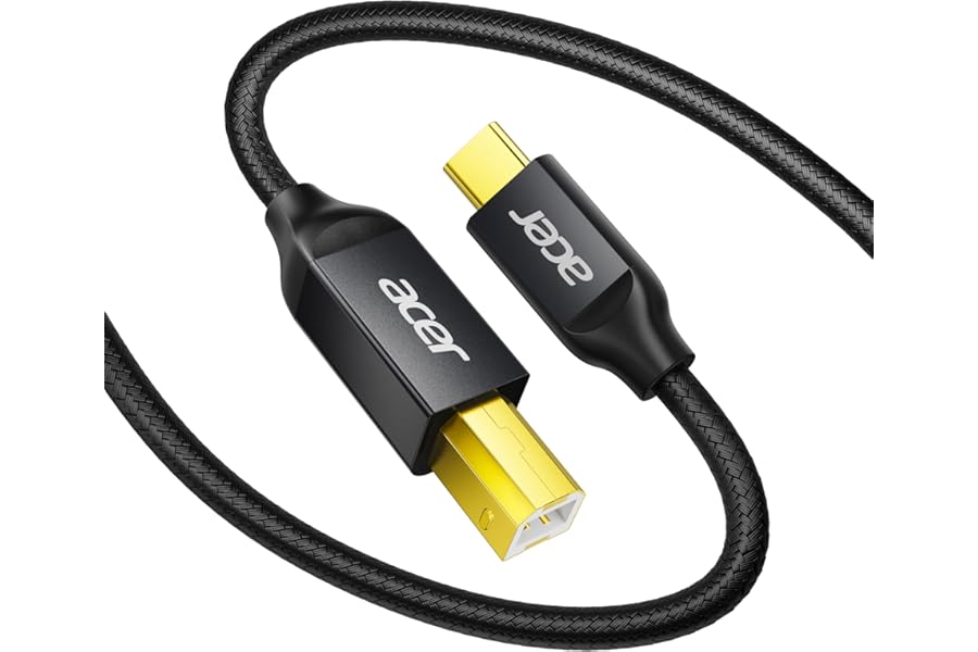 Acer USB B to USB C Printer Cable 6.6 FT, Nylon Printer Cord to USB C for MacBook Pro/Air, MIDI Cable for and Yamaha & Casio Digital Piano, MIDI Keyboards, DJ Controllers, DACs to iPad