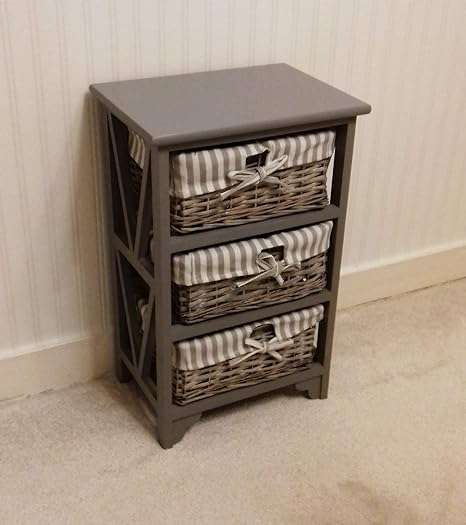 Blinkz Decorations Shabby Chic Modern Grey Wooden Cabinet Storage Units Cupboard With 3 Wicker Baskets Drawer Bedroom Bathroom Furniture Grey 3 Draw Amazon Co Uk Kitchen Home