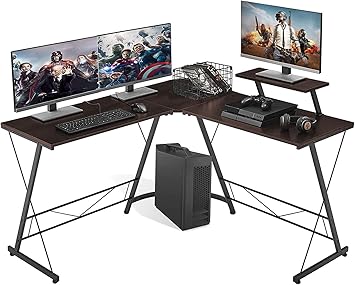 Amazon Kingdely パソコンデスク L字デスク Pcデスク コーナーデスク ゲーミングデスク オフィスデスク モニター台付き 左右入れ替え可能 勉強机 ワークデスク 129cm 47cm幅 在宅勤務 テレワーク パソコンデスク 文房具 オフィス用品