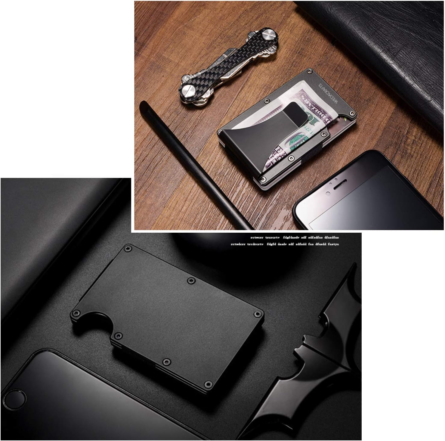 Negro Tarjetero Aluminio,Tarjetas de crédito Slim,Cartera para Tarjetas