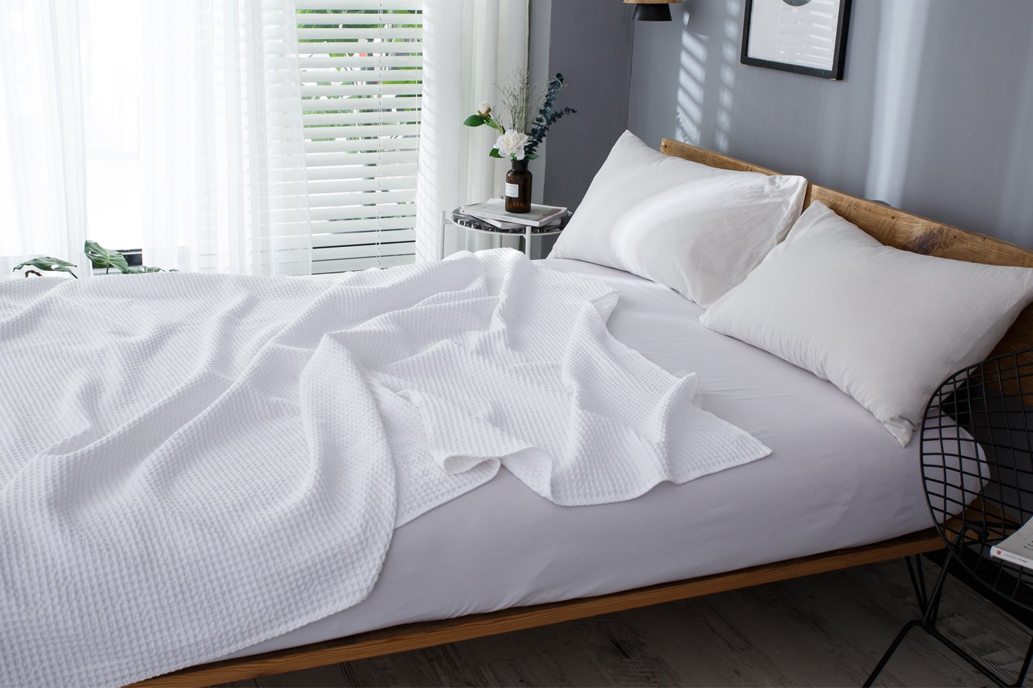 PHF Waffle Weave Blanket 100 Cotton Queen Size White eBay