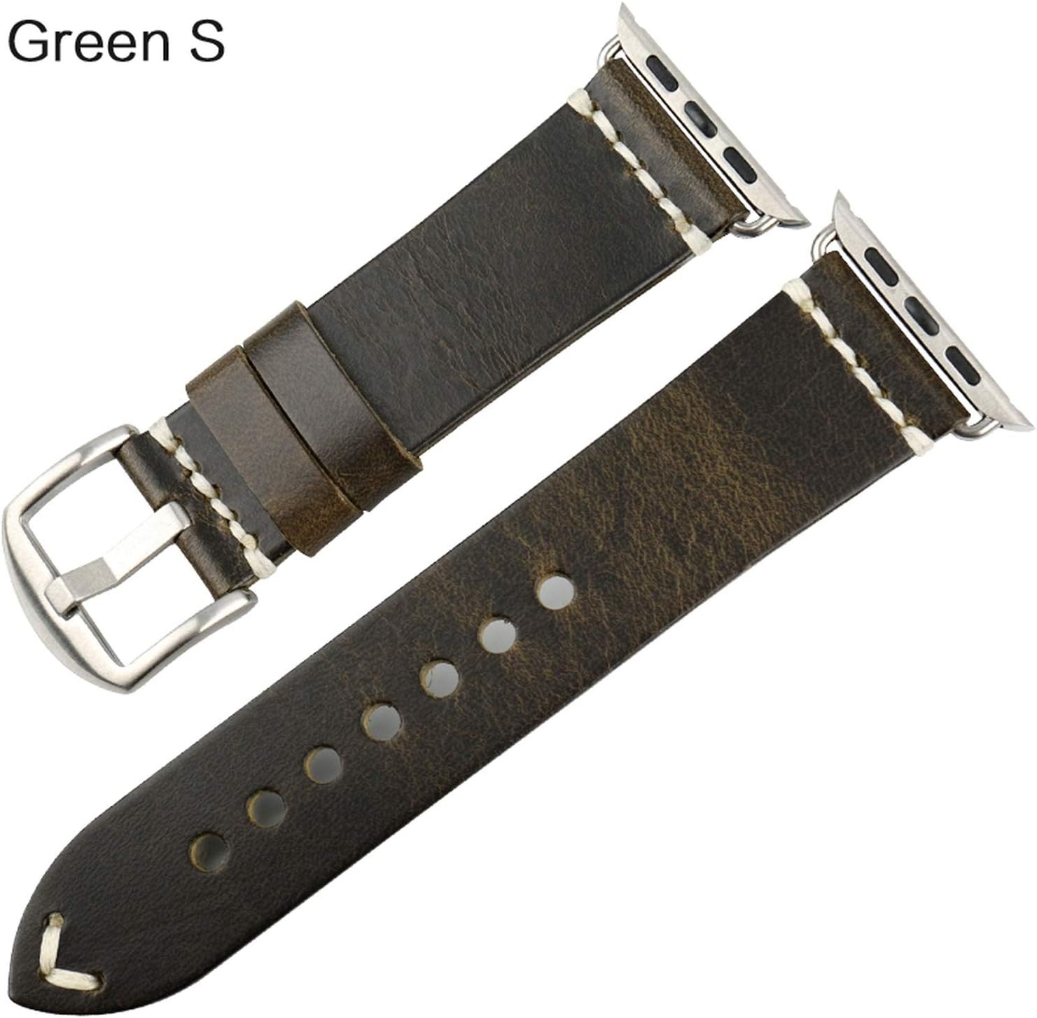 Leather Strap Replacement for Watch Band 44mm 40mm 42mm 38mm Series 4 3 2 iWatch Vintage Oil Wax Leather Watchband,Green S,for Watch 38mm