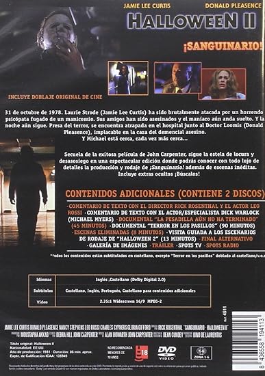 Halloween Ii Sanguinario Dvd Doble Edicion Especial 1981 Halloween 2 Spain Import See Details For Languages Amazon Co Uk Donald Pleasence Charles Cyphers Jeffrey Kramer Lance Guest Pamela Susan Shoop Jamie Lee Curtis John