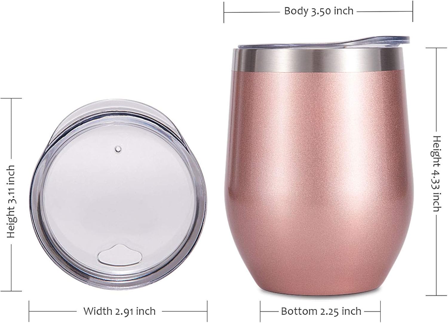  | SUNWILL Insulated Wine Tumbler with Lid Rose Gold, Double Wall Stainless Steel Stemless Insulated Wine Glass 12oz, Durable Insulated Coffee Mug, for Champaign, Cocktail, Beer, Office: Wine Glasses