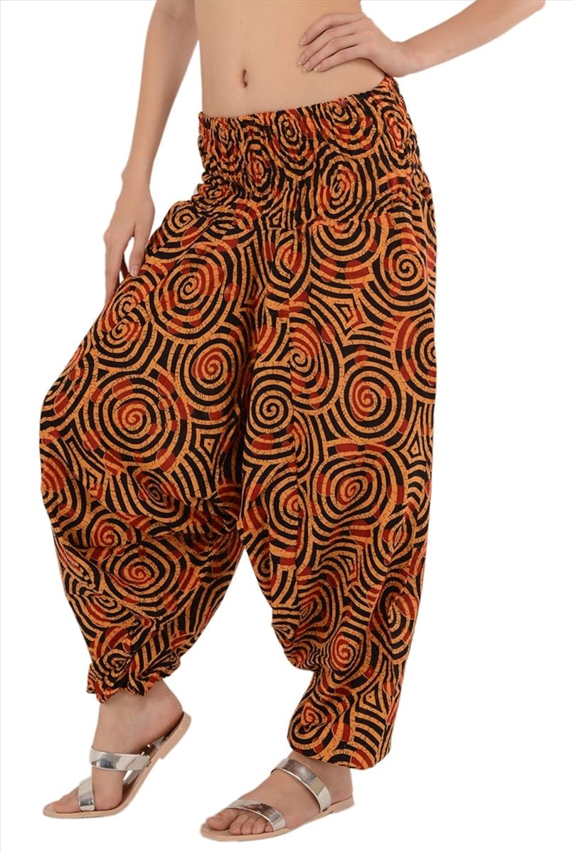 skirts & scarves women's cotton afgani harem trousers(pa-1415_black and saffron_free size)