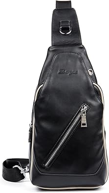 Amazon Danjue 一番高級のカーフレザー製 ワンショルダーバッグ メンズ 本革 イヤホン穴付き ボディバッグ 斜めがけバッグ 左右 Dj8136 黒 ボディバッグ ワンショルダー