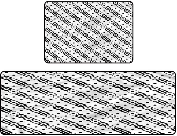 Alfombra de cocina, color blanco y negro, lunares minimalistas, 43 x 48