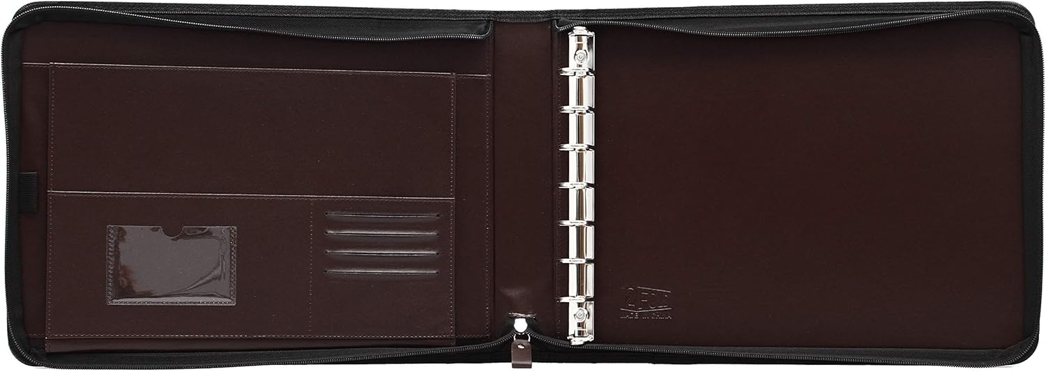 2Fold Zippered Business Check Binder 7 Ring for 3-Up Business Size Checks with Extra Business Card Case - PU Leather Deluxe 7 Ring Checkbook Binder Portfolio with 600 Check Capacity and Storage : Office Products