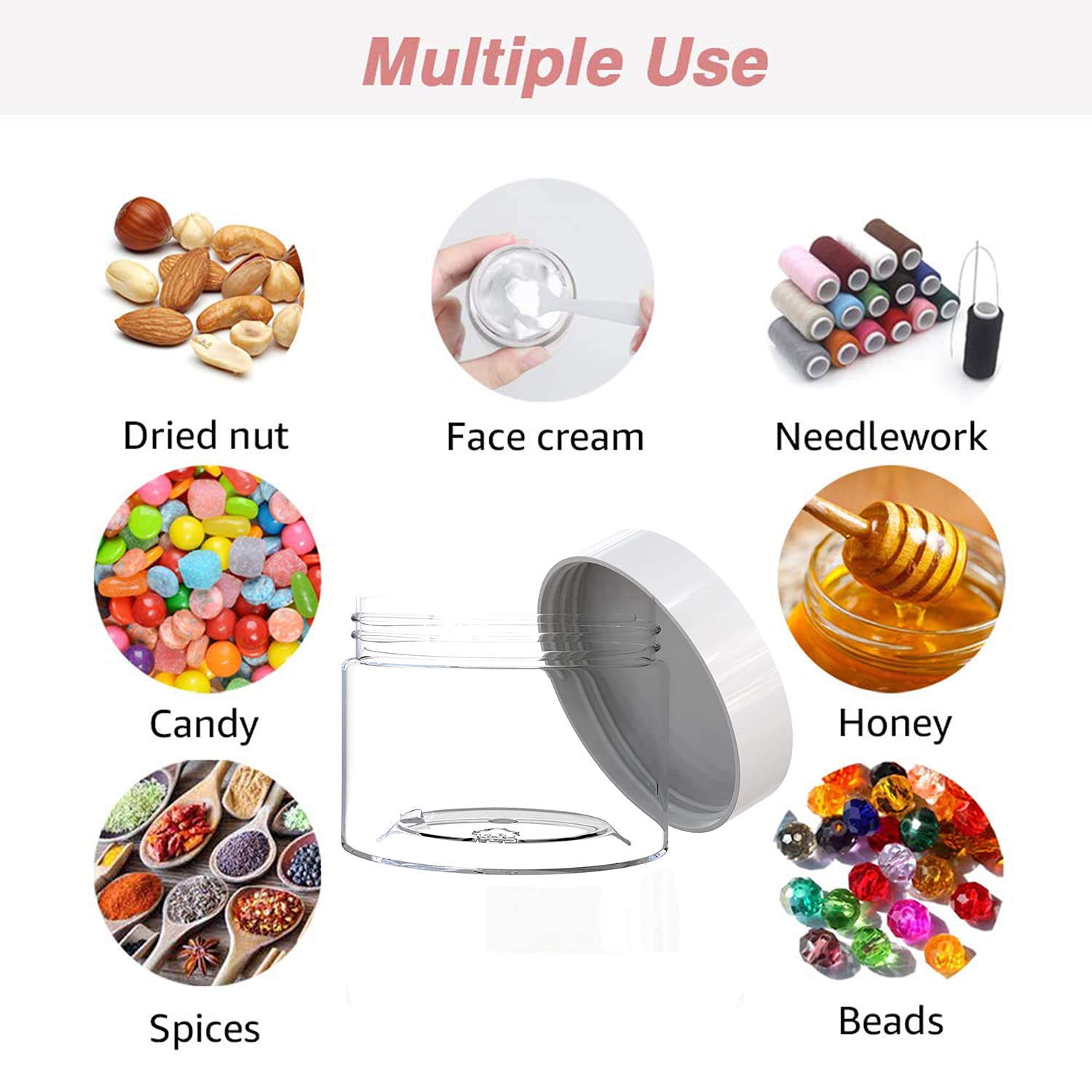 AQSXO 1 oz Plastic Pot Jars Round Clear Leak Proof Plastic Cosmetic Container Jars with White Lids for Cosmetic, Lotion, Cream, Eye shadow, 12 Pcs. : Beauty