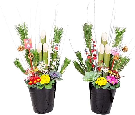 Amazon Co Jp 花由 お正月 門松 迎春 一対のモダン門松 寄せ植え仕立て 12 26お届け ホーム キッチン