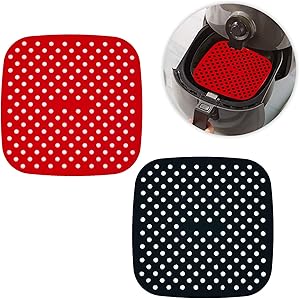Reusable Air Fryer Liners Silicone Basket Mat Replacement for Parchment Paper Air Fryer Accessories for Cosori, Instant, NuWave, Philips, and More Food Safe (2-Pack Square 7.5 inch)