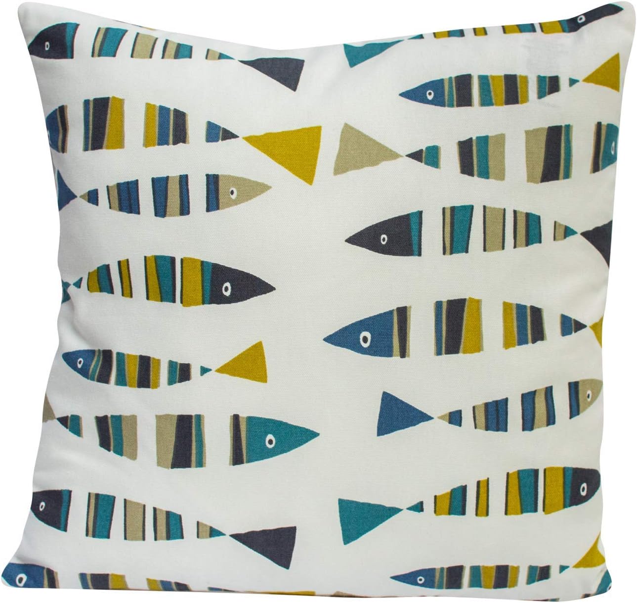 Nautical Fish Sardine Cushion Cover. Blue and Green Seaside Fish Design