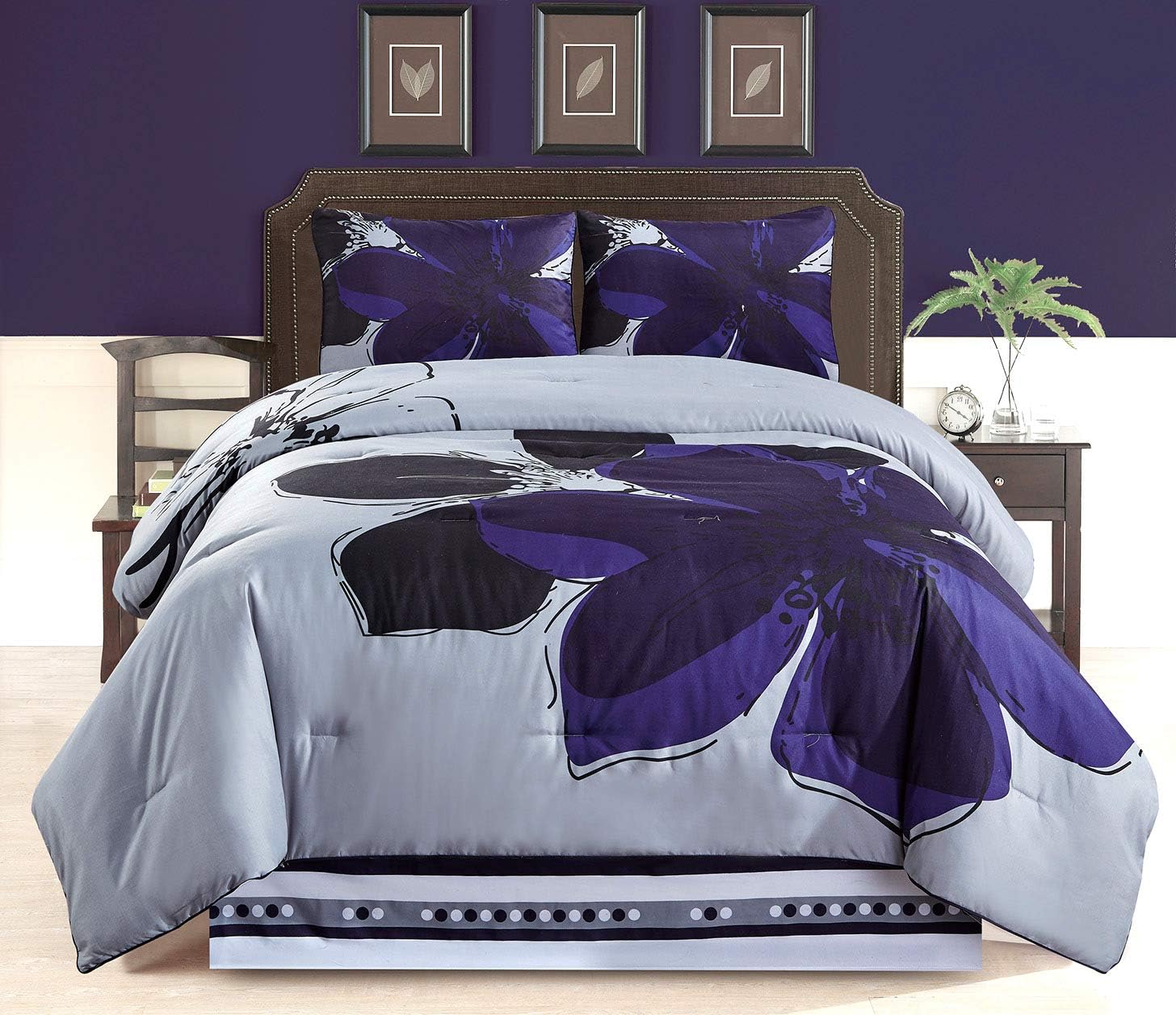 GrandLinen 4 Piece Navy Blue, Grey, Black Floral