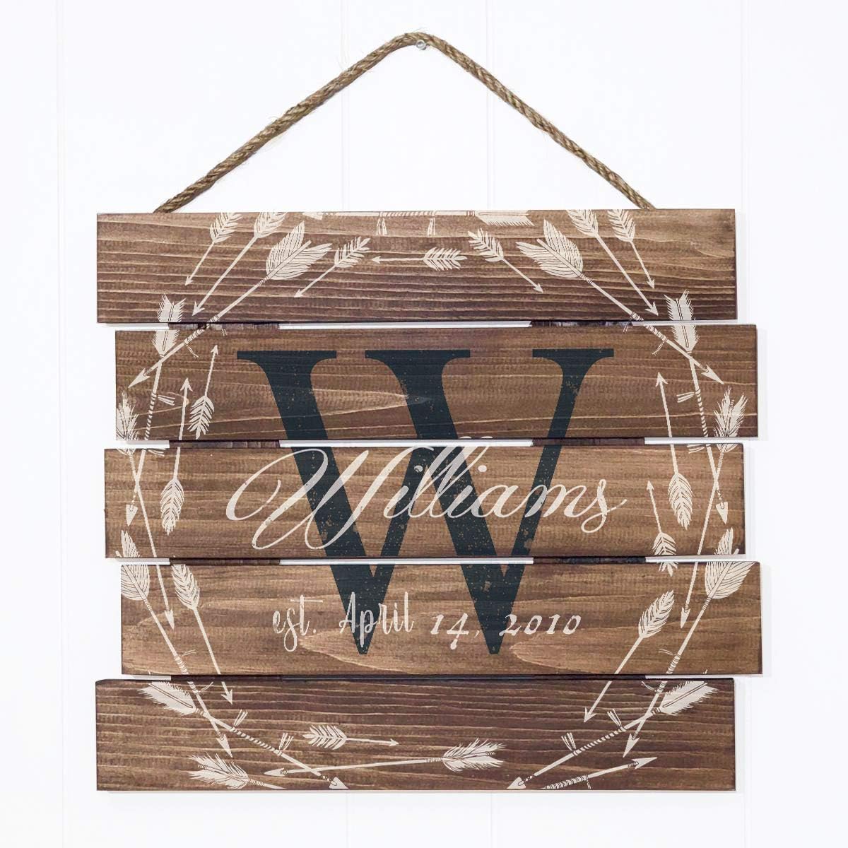 Artblox Personalized Last Name Signs for Home | Monogram Wall Decor | Wooden Name Sign | Farmhouse Wall Art | Real Wood Farmhouse Signs (18x15) Brown