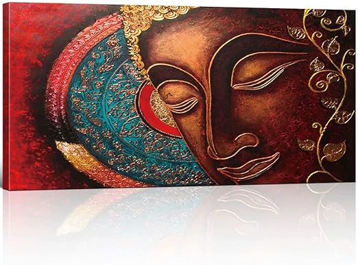 Amazon Com Tonzom Large Canvas Oil Painting For Temple 12x24inch Canvas Prints Golden Buddha Wall Art Painting Rustic Country Giclee Print Wooden Canvas Painting Posters Prints