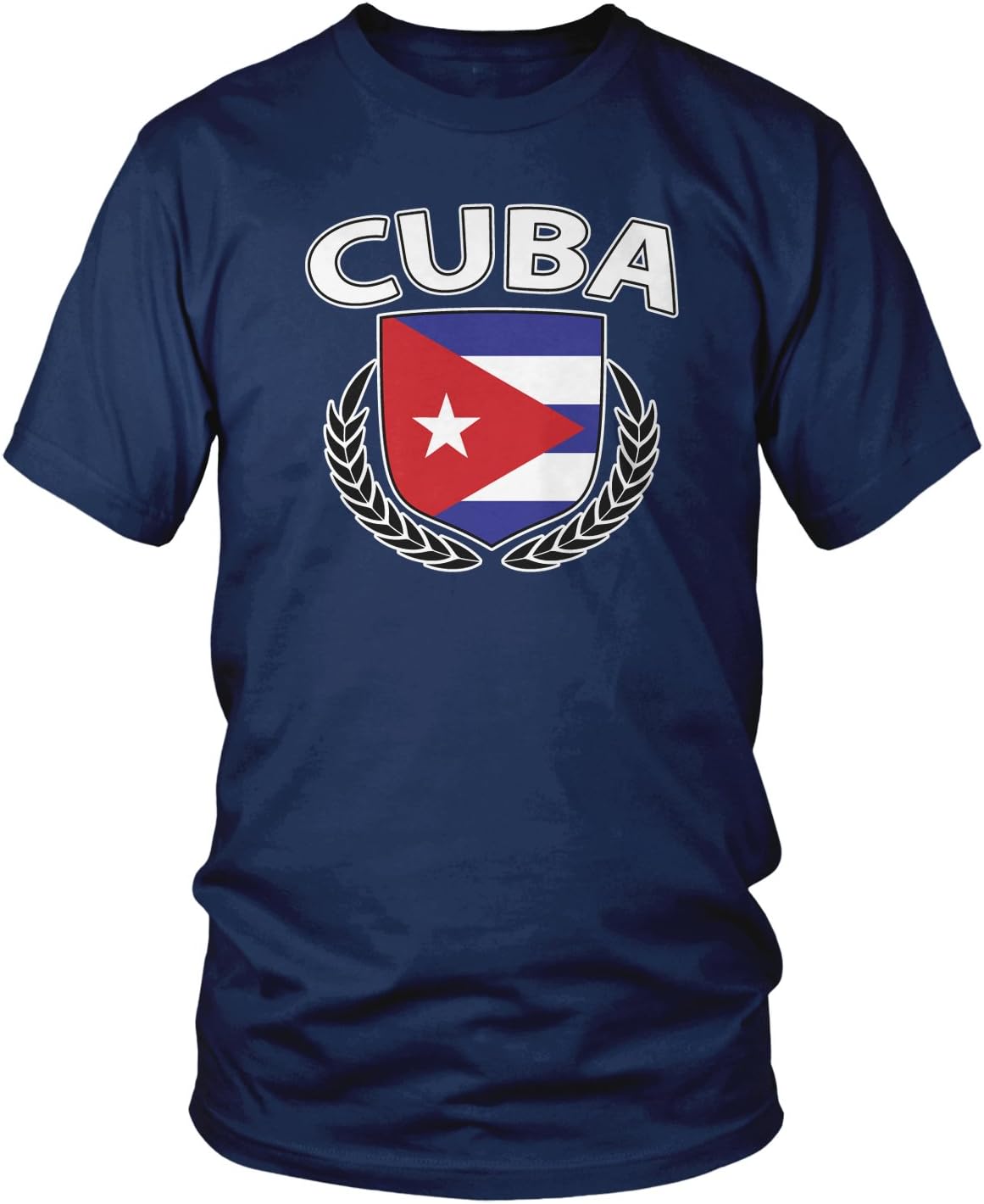Amdesco Men's Cuban Flag Crest with Olive Branches, Cuba T-Shirt, Navy Blue XL