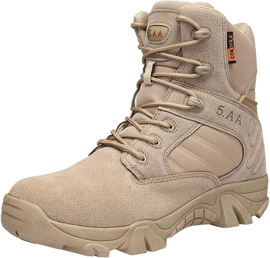 Falaiduo Men Boots Black Kahki Wear-Resisting Non-Slip Outdoor Climbing Hiking Boots Combat Military Boots 5cm Shoes Heel High Cool Shoes for Mens
