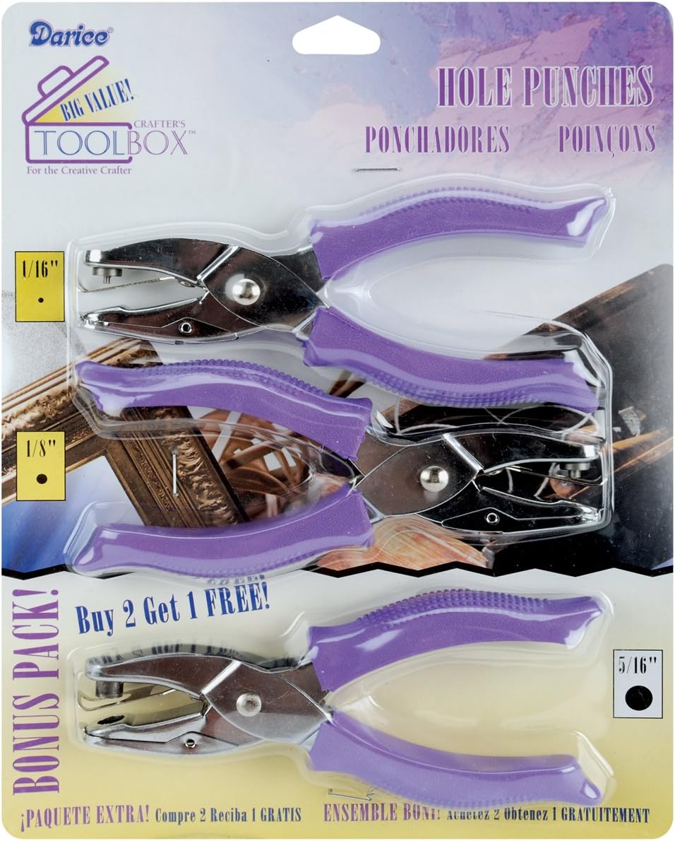 Darice Soft-Handled Hole Punch Cut-Out Shapes Set – Includes Star, Circle and Heart Hole Punches – Cage to Catch Scraps to Reduce Mess – for Scrapbooking, Cards, Crafts and More (Pack of 3 Punches)