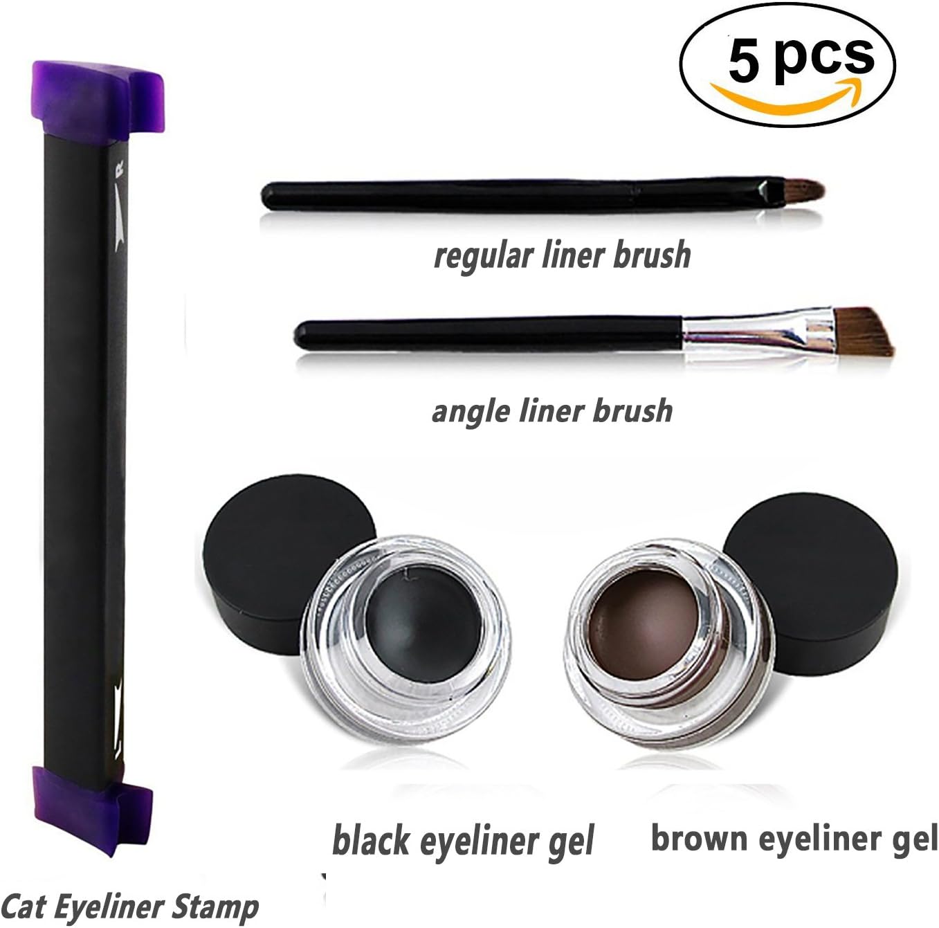Gel Eyeliner Set Eye Liners Kit Winged Eyeliner Stamp with 2 in 1 Brown and Black Eyeliner Makeup Cosmetic Eyeliner Cream and Eyebrow Brushes Professional Reusable Long Lasting Eye Liners Seal Tool Easy to Makeup Eye Wing