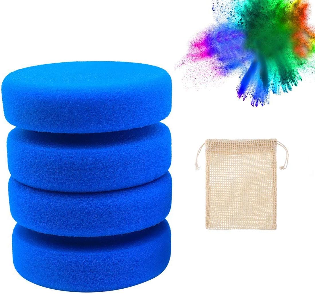 Paint Sponge, Painting Sponge Applicator with Mesh Hang Dry Storage Bag, Watercolor Sponges, 3" Blue Round Painting Sponges for Kids, 2Pcs