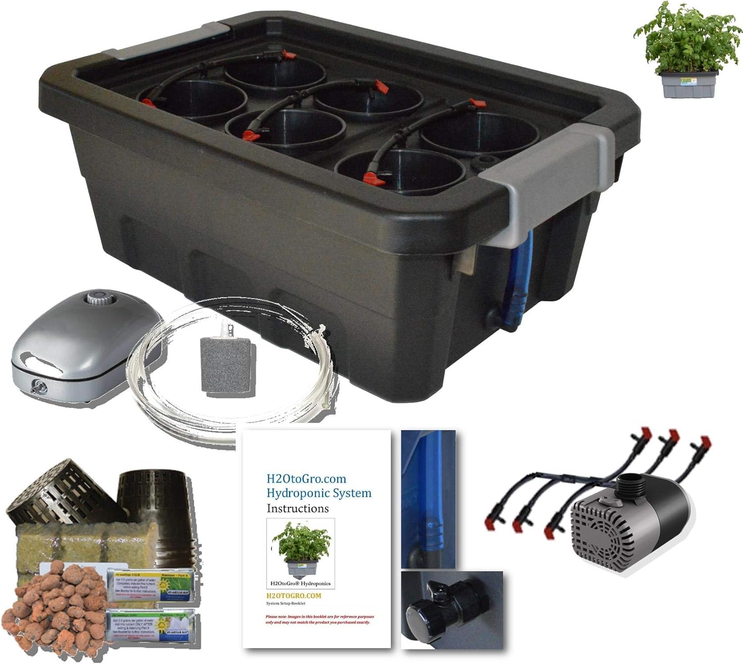 Complete Hydroponic System DWC SELFWATERING BUBBLER kit H2OtoGro