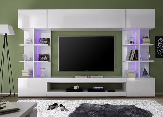 Dreams4home Wohnkombination Oray Schrank Vitrine Tv Schrank Wohnwand Wohnelement Wohnzimmer Regalwand Hochglanz Weiss Beleuchtung 2 Er Set Rgb 3 Er Set Unterbauspot Led Amazon De Kuche Haushalt