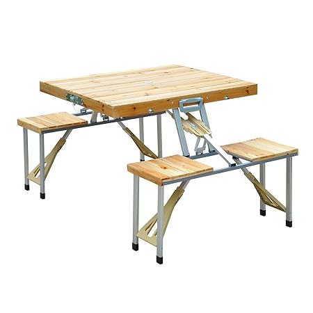 Outsunny Holz Campingtisch Klapptisch Picknicktisch Picknick-Koffer-Sitzgruppe Klapptisch-Gruppe mit 4 Sitzen Neu
