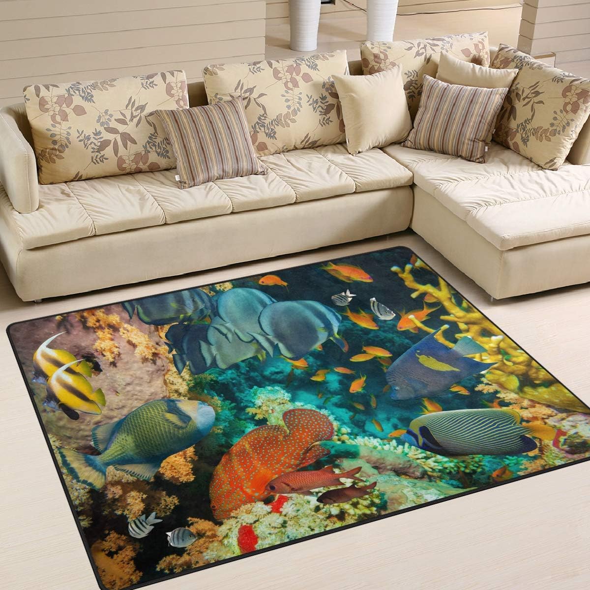 Area Rug 63x48 inch Tropical Fish Coral Reef Ocean Sea for Living Room