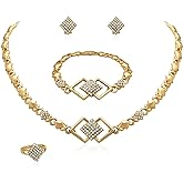 SYHOL Gold Jewelry Sets for Women 18K Gold/Silver Filled Jewelry Necklace Set Wedding Bridal Fashion Jewelry Sets Women Accessories Bracelets Earrings and Rings Sweetheart Gifts