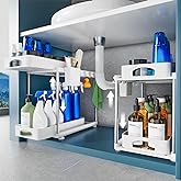 VERIFOST 2 Pack Under Sink Organizers and Storage, Double Sliding Kitchen Cabinet Organizer, 2 Tier Height Adjustable Countertop Organizer for Kitchen Bathroom Laundry, White