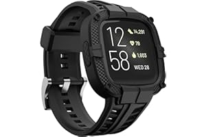 GELISHI Compatible for Fitbit Versa 2 Bands All Round Protective Case Rugged Sport Band Wristbands for Men Women Black