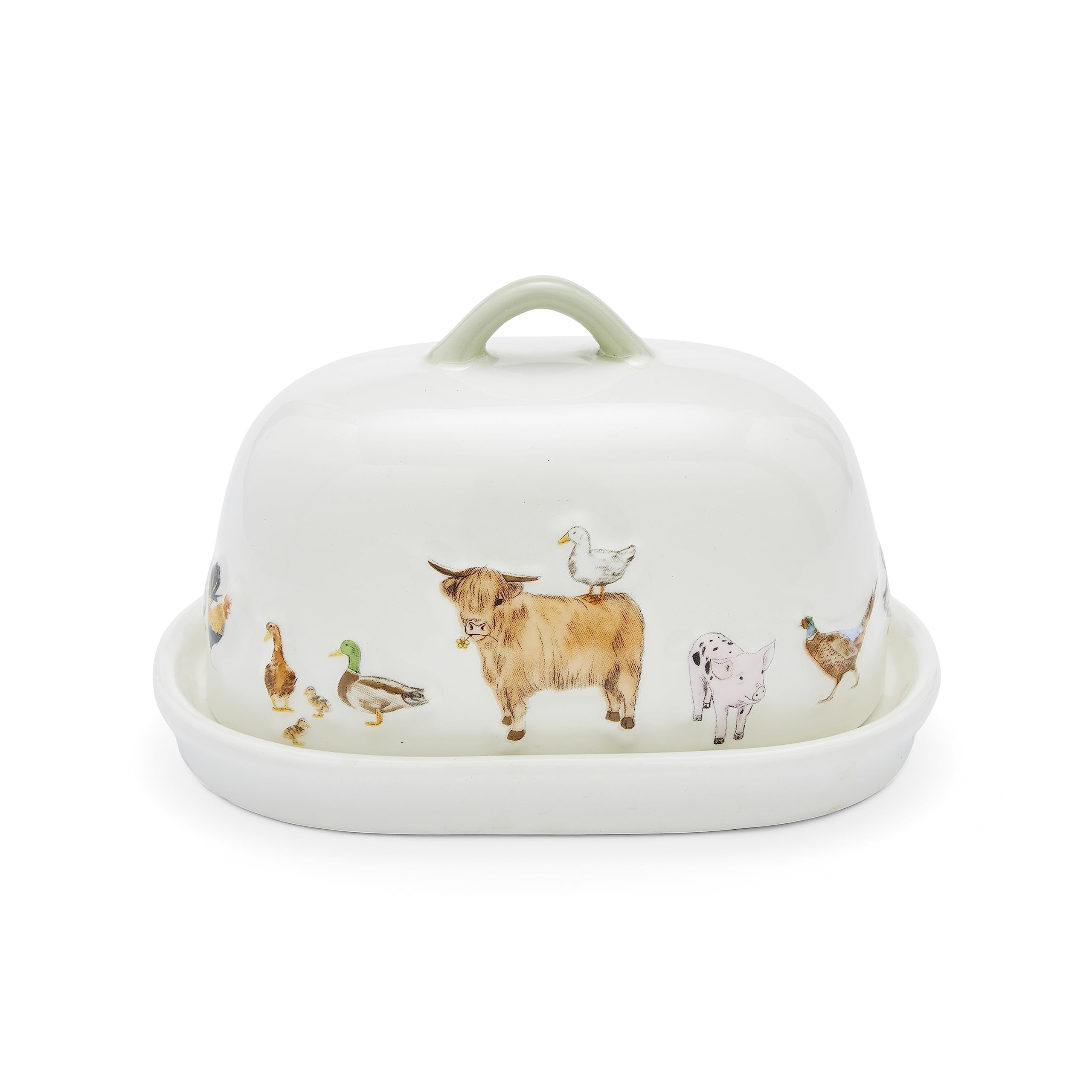 Cooksmart British Designed Ceramic Butter Dish with Lid | Large Butter Dish for All Types of Kitchens | Butter Dishes for All Sizes of Butter (Buttercup Farm), White