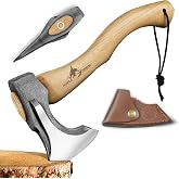 Purple Dragon Camping Hatchet 14.7 Inch Hand Forged Splitting Axe | Hand Forged Blade, Wooden Handle, Leather Sheath, Outdoor Wood Splitting Chopping &amp; Carving Tool, for Bushcraft