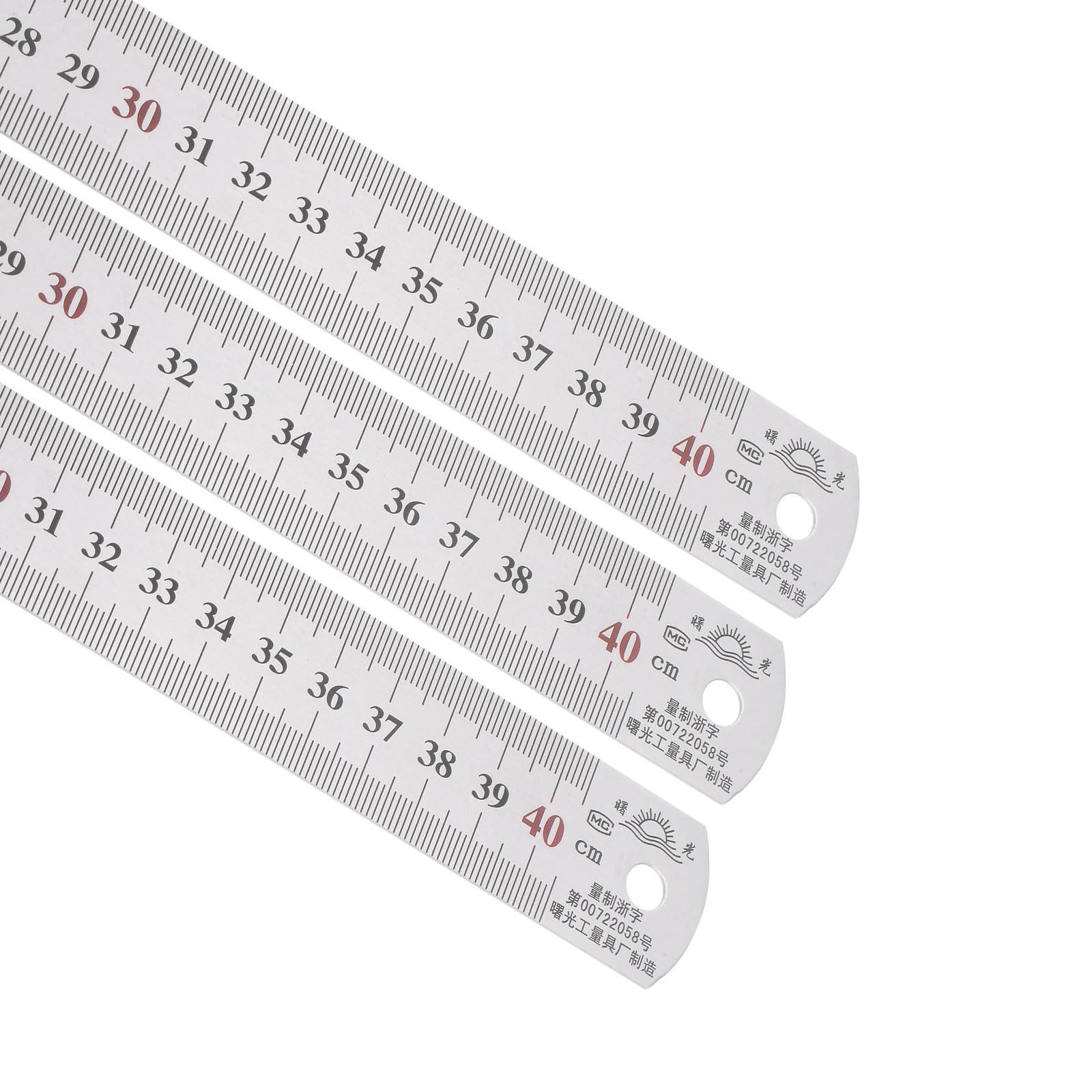 Kozelo 3pcs Stainless Steel Ruler - [40cm/16 Inch x 1/28 Inch x 1-1/7 Inch] Double Reading Straight Edge Measuring Tools for Architectural Design Use | Silver Tone