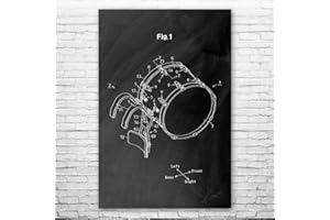 PATENT EARTH Marching Bass Drum Poster Print, Musician Gift, Drum Decor, Drummer Gift, Drum Art Print, Percussionist Gift Chalkboard (Black) (8 inch x 10 inch)