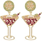 Handmade Champagne Wine Glass Dangle Earrings Colorful Shining Rhinestone Crystal Wine Bottle Earrings for Women Jewelry
