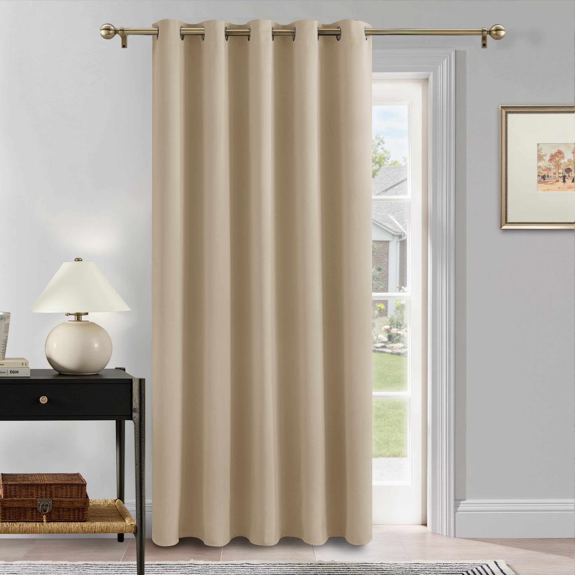 PONY DANCE Door Curtain Thermal - 1 Panel Blackout Curtains for Living Room Bedroom Kitchen Privacy Screen Heat Cold Insulated, 66 inch Width x 84 inch Drop, Biscotti Beige — image 1