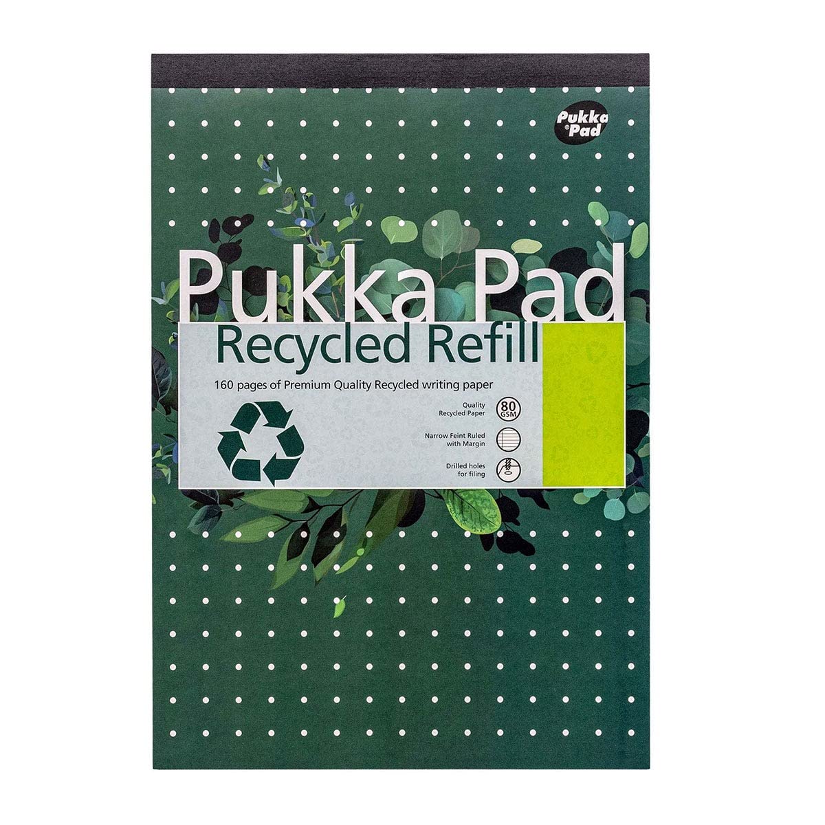 Pukka Pad Recycled A4 Refill Notepad – 6 Pack of Notebooks with 100 Pages, 50 Sheets of 80GSM Paper, 4-Hole Punch Margins, and Feint Ruled Lines