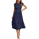 MEROKEETY Women's Flutter Short Sleeve Smocked Midi Dress Summer Casual Tiered A-Line Dress