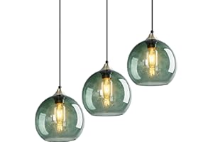 LBSQJ Gray Green Glass Pendant Lights Kitchen Island Lighting Globe Pendant Light Fixtures Modern Pendant Lighting for Kitchen Island Bedroom Living Dining Room Light Fixture(7.87in, 3-Pack)