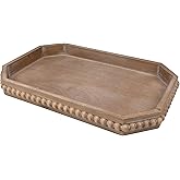Hrastany Wood Rustic Serving Tray with Beads, Farmhouse Brown Decorative Tray for Table Centerpiece, Christmas Wedding Halloween Home Decor