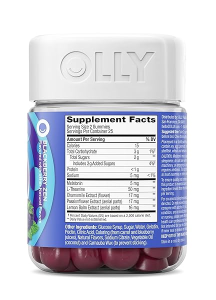 OLLY EXTRA STRENGTH SLEEP GUMMY, 5 MG MELATONIN, L-THEANINE, CHAMOMILE, LEMON BALM, SLEEP AID, BLACKBERRY – 50 COUNT