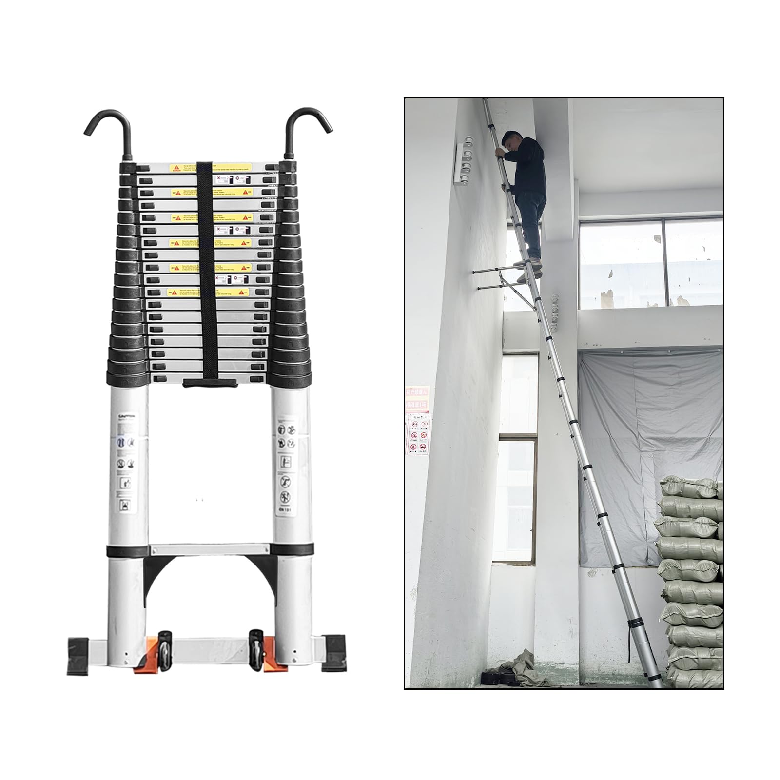 Photo 1 of JADDUO Telescoping Ladder,27.9 FT Extension Ladder,Aluminum Lightweight Telescopic Ladder with 2 Triangle Stabilizers, Telescoping Attic Ladders RV Ladders for Travel